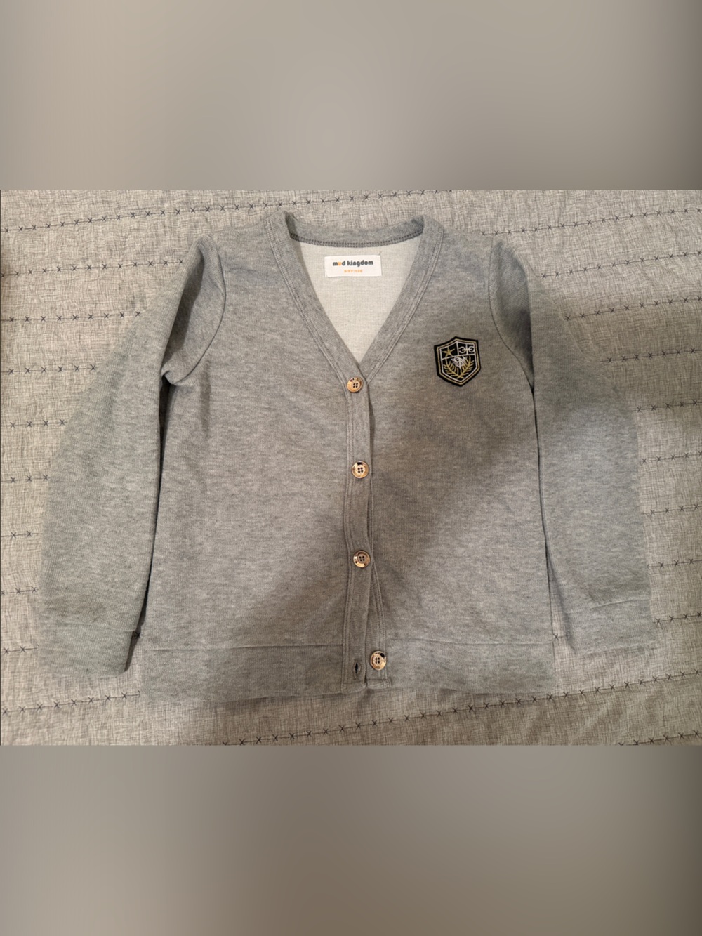 V‑Neck Button Cardigan with Crest Patch - Set of 2, Navy and Grey